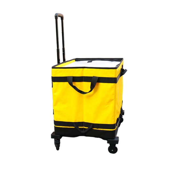 Yellow Parcel Sorter Bags with Integrated Mesh Cargo Pocket and Rolling Dolly Trolley Heavy Duty Moving Carrier for Warehouse Logistics Cage Collapsible Distribution Sacks with Tie-Down Straps for E-commerce Fleet Manifests