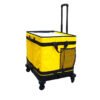 Yellow Parcel Sorter Bags with Integrated Mesh Cargo Pocket and Rolling Dolly Trolley Heavy Duty Moving Carrier for Warehouse Logistics Cage Collapsible Distribution Sacks with Tie-Down Straps for E-commerce Fleet Manifests