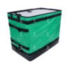 Low-Profile Logistic Sorting Totes with Integrated Side-Tension Buckle System and Front Private-Label Window for Multi-Tier Fleet Vehicle Racks