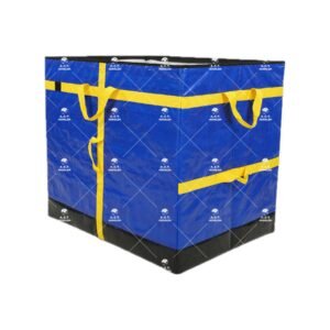 Blue Fold-Flat Parcel Sorting Container with Cross-Reinforced Webbing and Multi-Level Handles for Courier Hubs, Warehouses and Distribution Centers