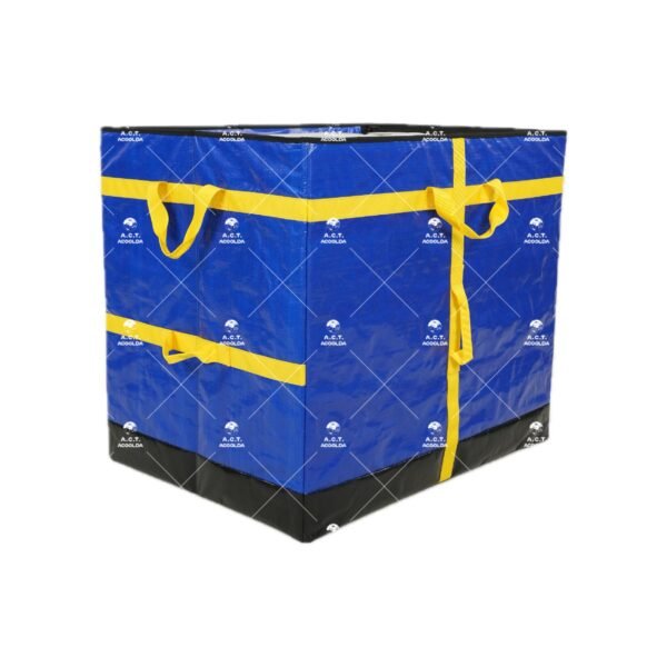 Blue Fold-Flat Parcel Sorting Container with Cross-Reinforced Webbing and Multi-Level Handles for Courier Hubs, Warehouses and Distribution Centers