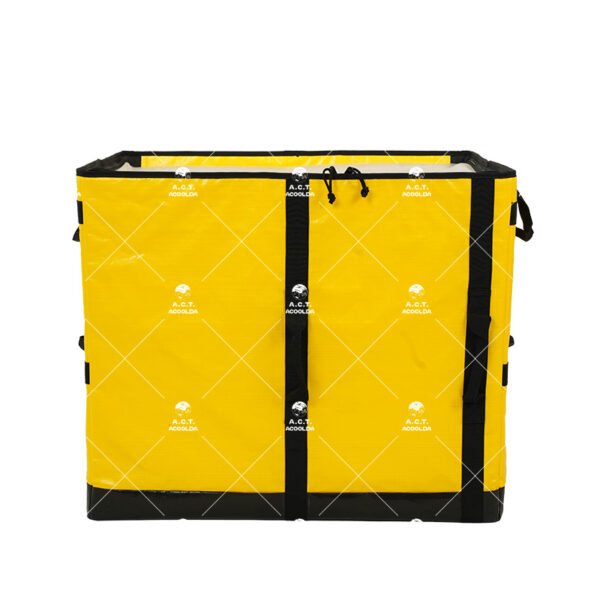 High-Visibility Yellow Collapsible Parcel Sorting Bag with Reinforced Webbing and Multi-Level Handles for Warehouses and Courier Hubs