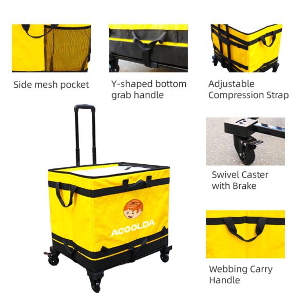 127L Rolling Logistics Sorting Bag with Telescopic Pull Handle, Four Casters and Mesh Side Pocket for Warehouse Parcel Transfer
