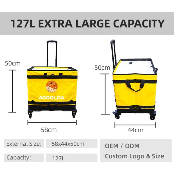 127L Rolling Logistics Sorting Bag with Telescopic Pull Handle, Four Casters and Mesh Side Pocket for Warehouse Parcel Transfer