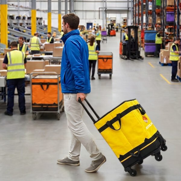 127L Rolling Logistics Sorting Bag with Telescopic Pull Handle, Four Casters and Mesh Side Pocket for Warehouse Parcel Transfer