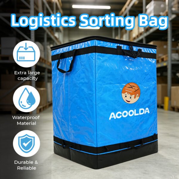 200L Blue PP Woven Parcel Sorting Bag with Zipper Lid, Reinforced Webbing and Multi-Point Handles for Courier Vans and Warehouses
