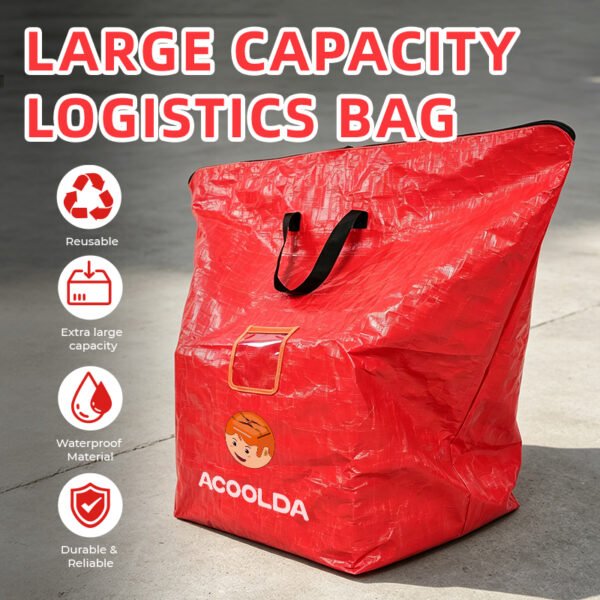 500L Red PP Woven Logistics Sorting Bag with Reinforced Carry Handles and Clear ID Pocket for Bulk Parcel Transfer