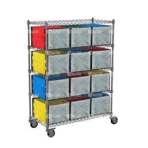 Mobile-Wire-Shelving-Rack-with-Casters-for-Logistics-Bag-Storage-in-Parcel-Hubs-and-Distribution-Centers