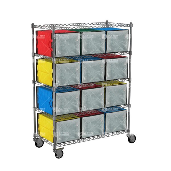 Mobile-Wire-Shelving-Rack-with-Casters-for-Logistics-Bag-Storage-in-Parcel-Hubs-and-Distribution-Centers