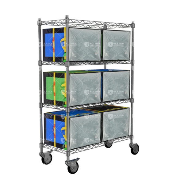 Three-Tier-Mobile-Wire-Shelving-Cart-with-Adjustable-Storage-Levels-for-Logistics-Bags-in-Parcel-Hubs-and-Fulfillment-Centers