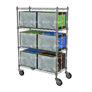 Three-Tier-Mobile-Wire-Shelving-Cart-with-Adjustable-Storage-Levels-for-Logistics-Bags-in-Parcel-Hubs-and-Fulfillment-Centers