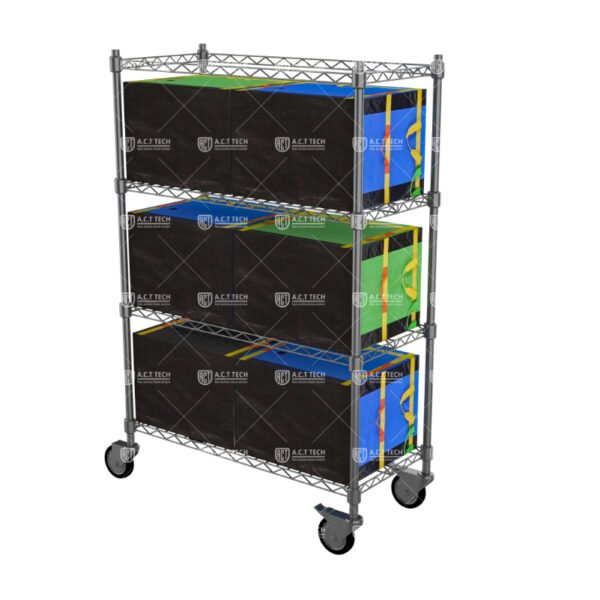 Three-Tier-Mobile-Wire-Shelving-Cart-with-Adjustable-Storage-Levels-for-Logistics-Bags-in-Parcel-Hubs-and-Fulfillment-Centers
