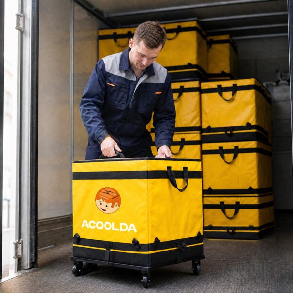 127L Rolling Parcel Sorting Bag with Telescopic Handle, Four Swivel Casters and Mesh Side Pocket for Warehouse Transfer and Logistics Handling
