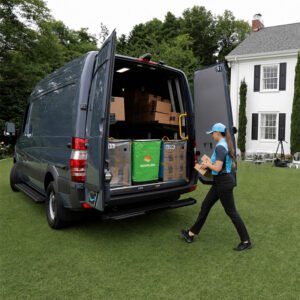 Tall Green Open-Top Logistics Sorting Bag with Reinforced Base, Side Pull Handles and High-Capacity Storage for Courier Vans, Warehouse Transfer and Route Staging